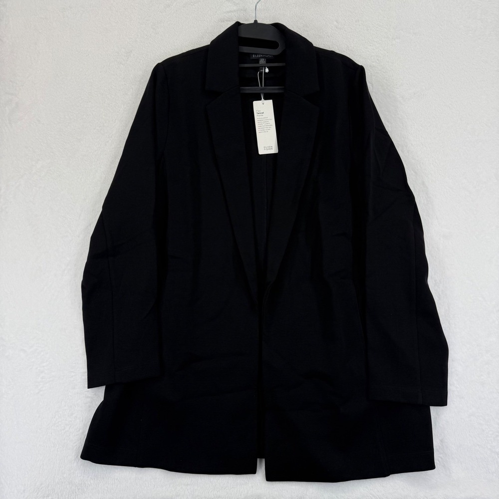 Eileen Fisher Flex Tencel Ponte Notch‎ Collar Jacket Black Women Size M/M